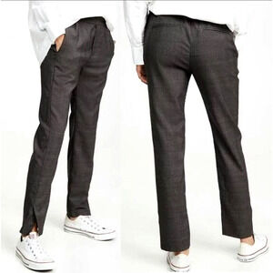 New! Nili Lotan 6 Chelsea 100% Wool Glen Plaid Pants $495 Elastic Waist Gray